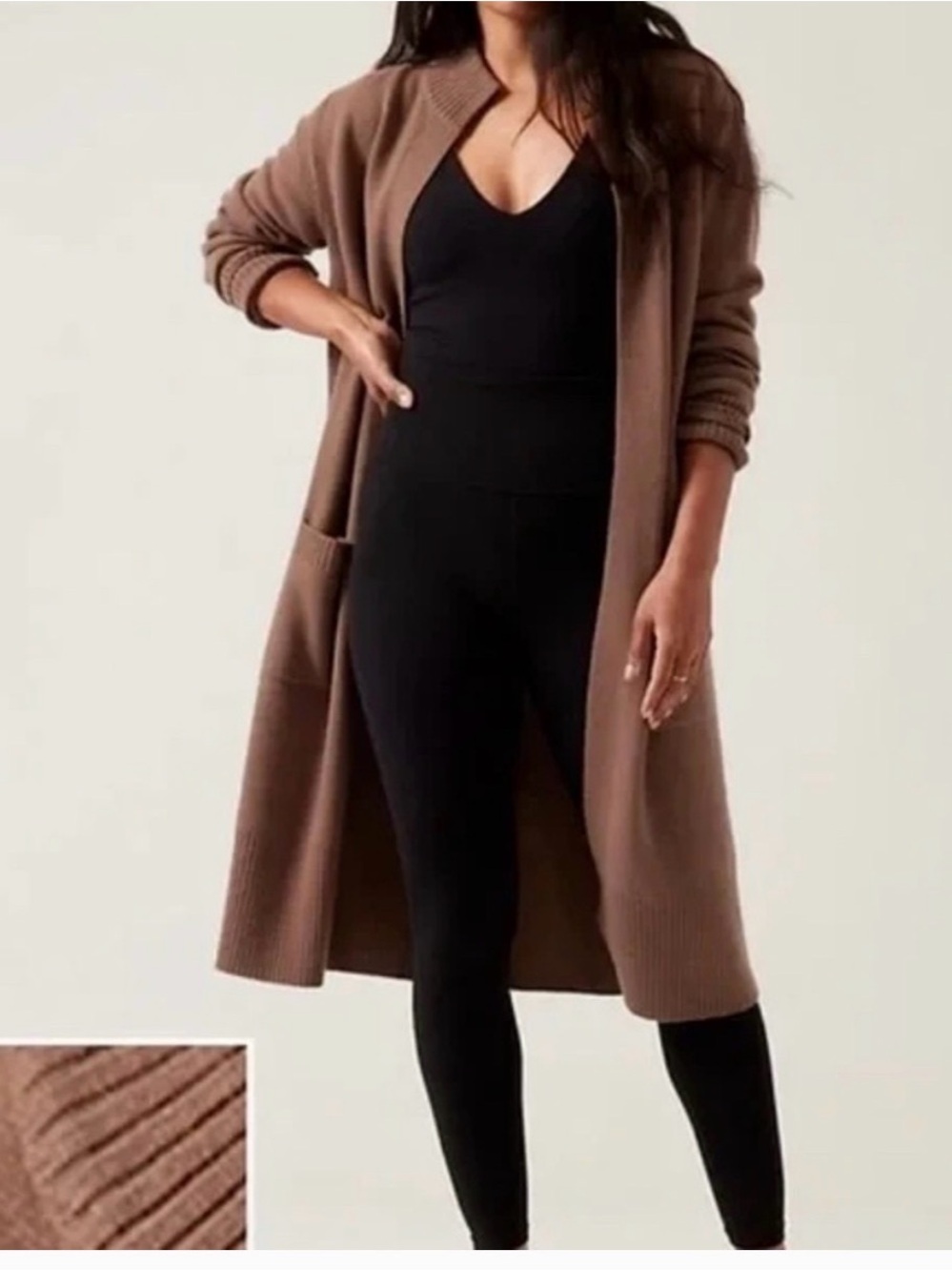 Athleta Spirit Wool Cashmere Long Wrap Cardigan Sweater Rustic Beige XS natural